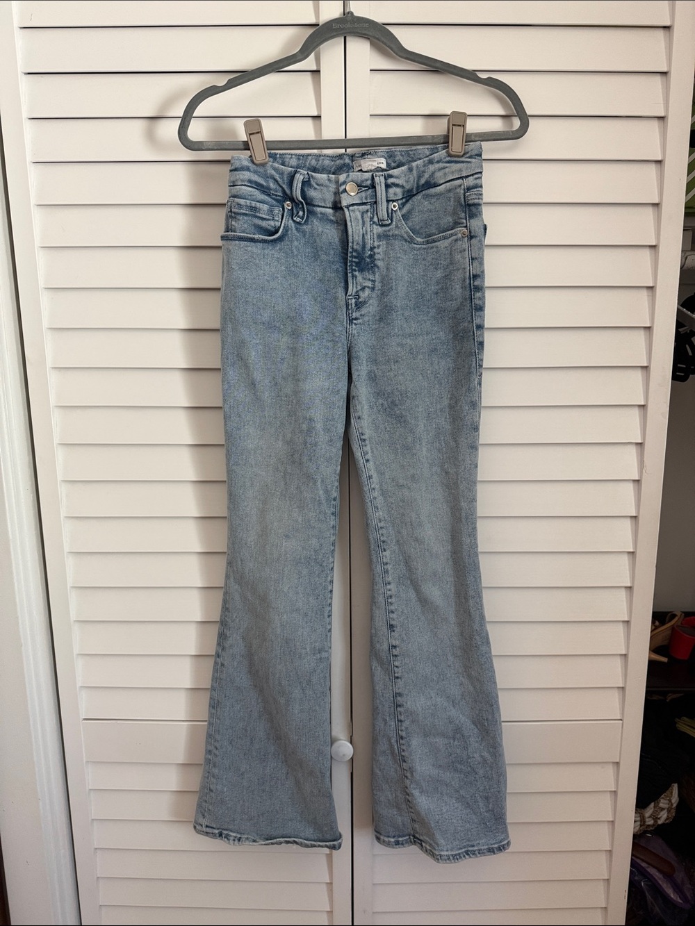 Good American Good Flare High Rise Flare Jeans Indigo 238 Light Wash Stretch